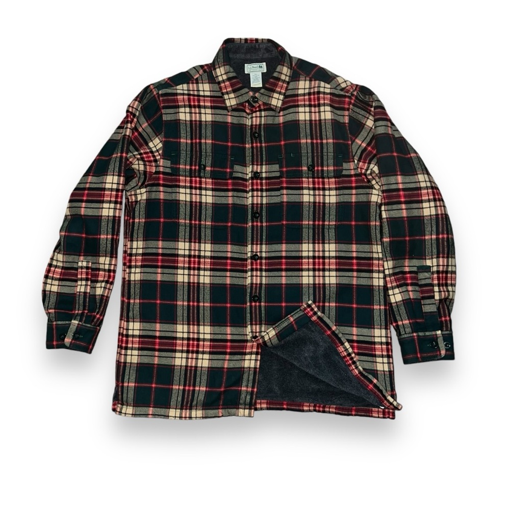 L.L. Bean Men's Fleece-Lined Flannel Shirt Size Medium Regular Green Plaid